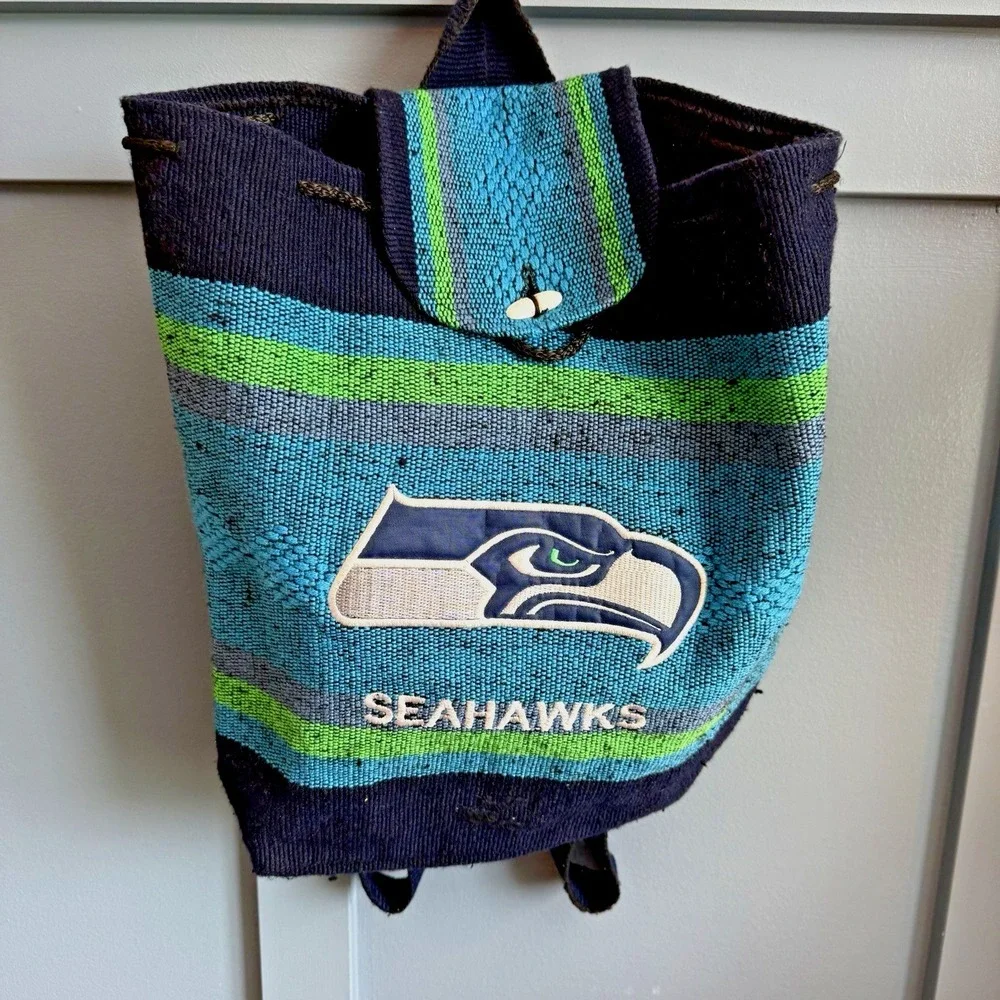 Seattle Seahawks Baja Woven Backpack Cinch Sack Boho NFL Blanket Bag 15x15
